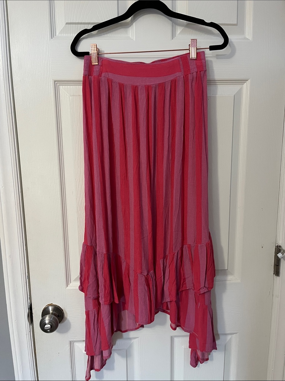 SO Pink and Rose Striped High-Low Ruffle Skirt